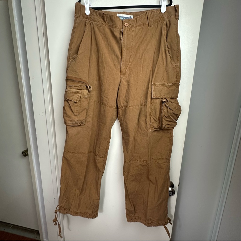 Hollister Co. Khaki Cotton Vintage Y2K Loose Fit Tie Cuffs Cargo Pants XL 36-38?